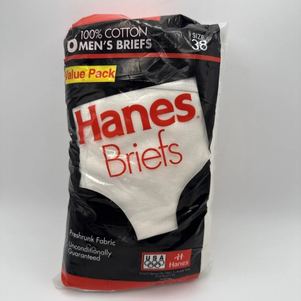 Vtg Hanes Men's White Briefs Pack Of 6 Size 38 1994 100 % Cotton Preshrunk NOS